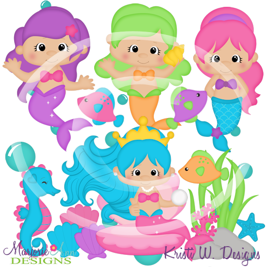 Pretty Little Mermaids SVG Cutting Files/Paper Piecing +Clipart - Click Image to Close